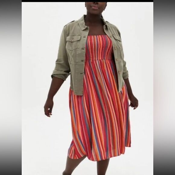 Torrid- Midi Pink multicolored Striped Sun Dress- Size M 8-10 - Picture 2 of 11